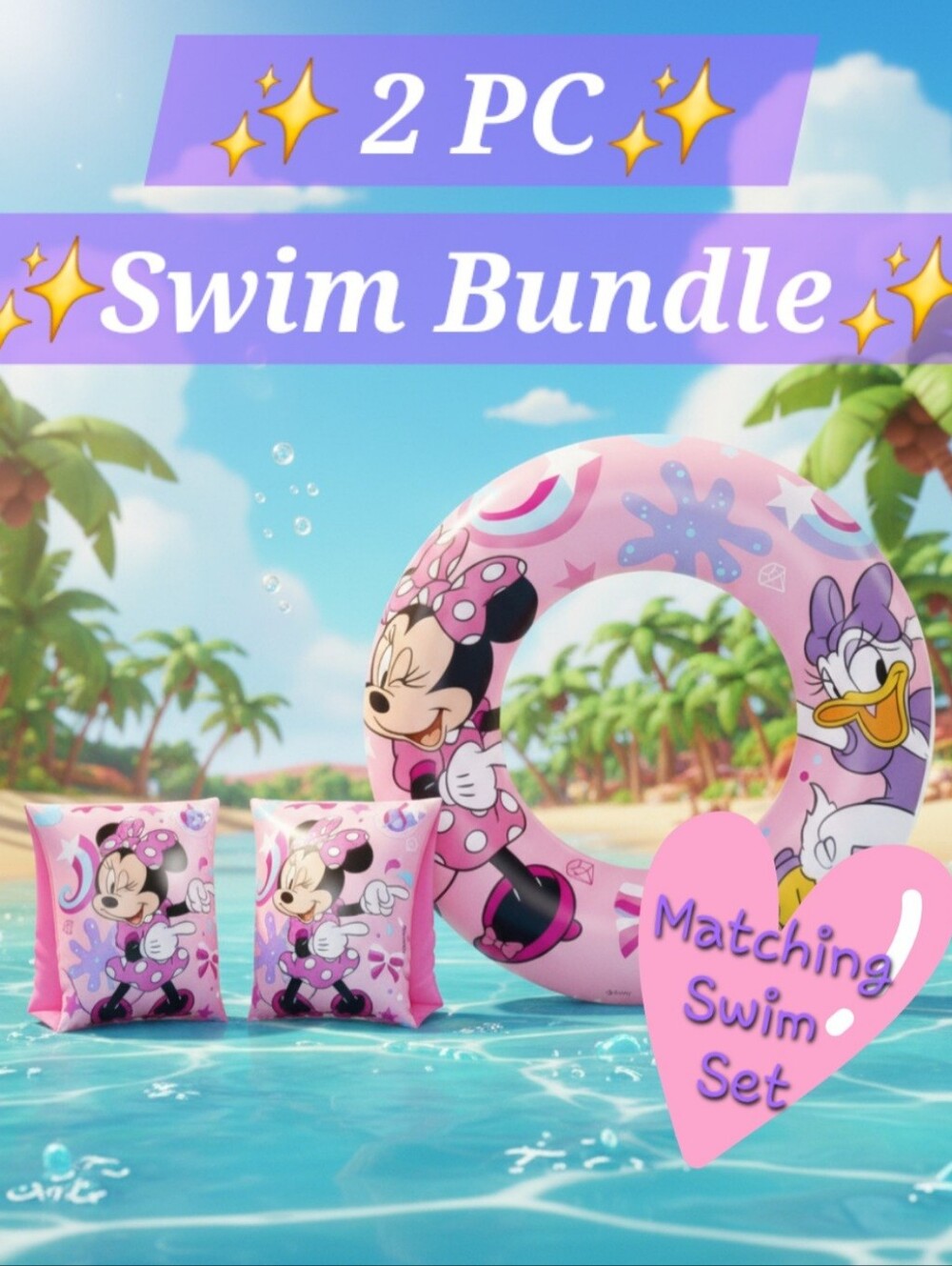 ✨️​ 2 NIB Disney Jr. Minnie Mouse Pool/Beach Set Swim Tube & Floaties Bestway✨️